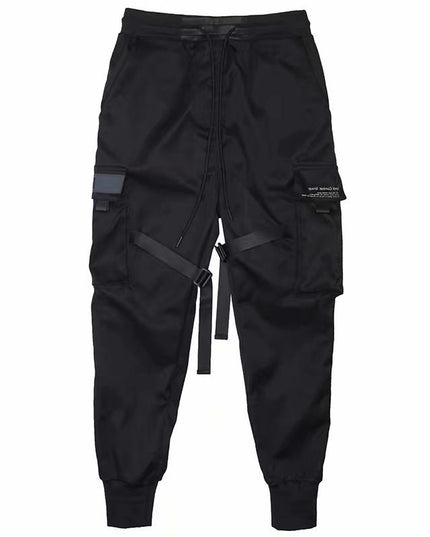 Ribbons Harem Joggers Men Cargo Pants Streetwear Hip Hop Casual Pockets Cotton Track Pants