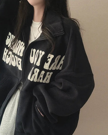 Women's Alphabet Plus Velvet Loose Cardigan Zipper Simple Sweater