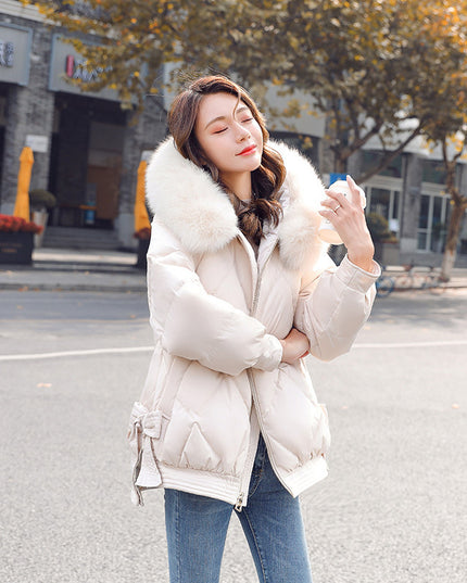 Fashionable thick cotton padded jacket with fur collar