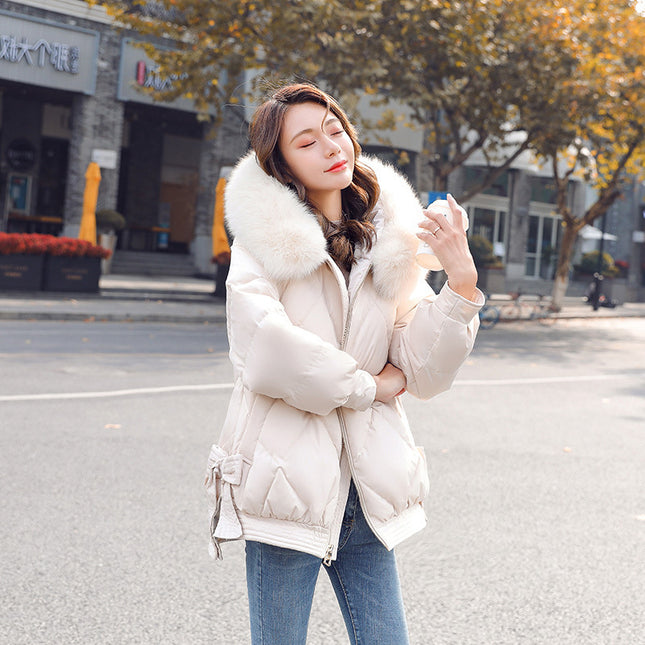 Fashionable thick cotton padded jacket with fur collar