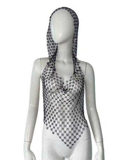 Hollow Top Fishnet Rhinestone Camisole