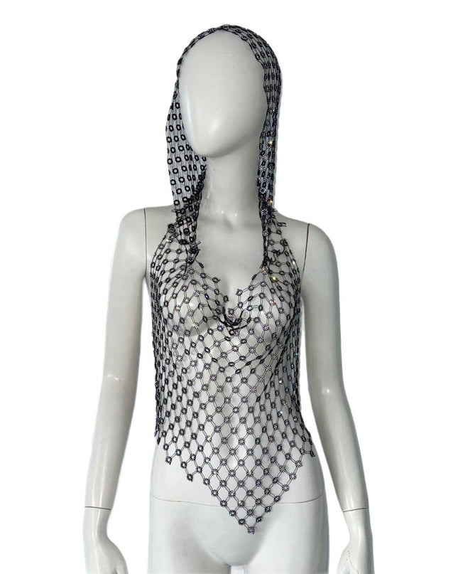 Hollow Top Fishnet Rhinestone Camisole