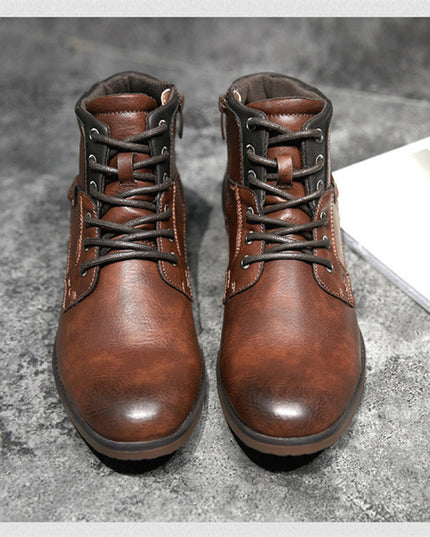 Soldier Boots Men's Leather Shoes Martin Retro High-Top Shoes With Laces