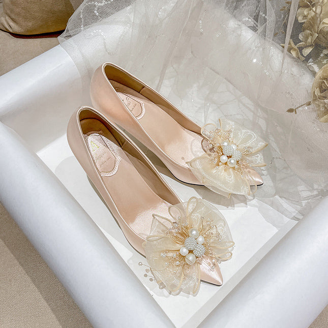 Sweet Bow Bridal Shoes White Wedding Dress