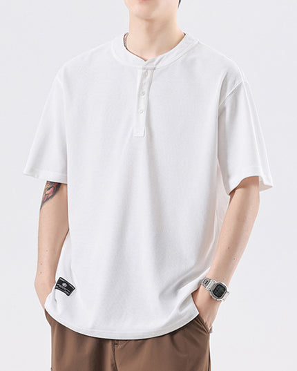 Summer Simplicity Solid Color Henry Collar T-shirt