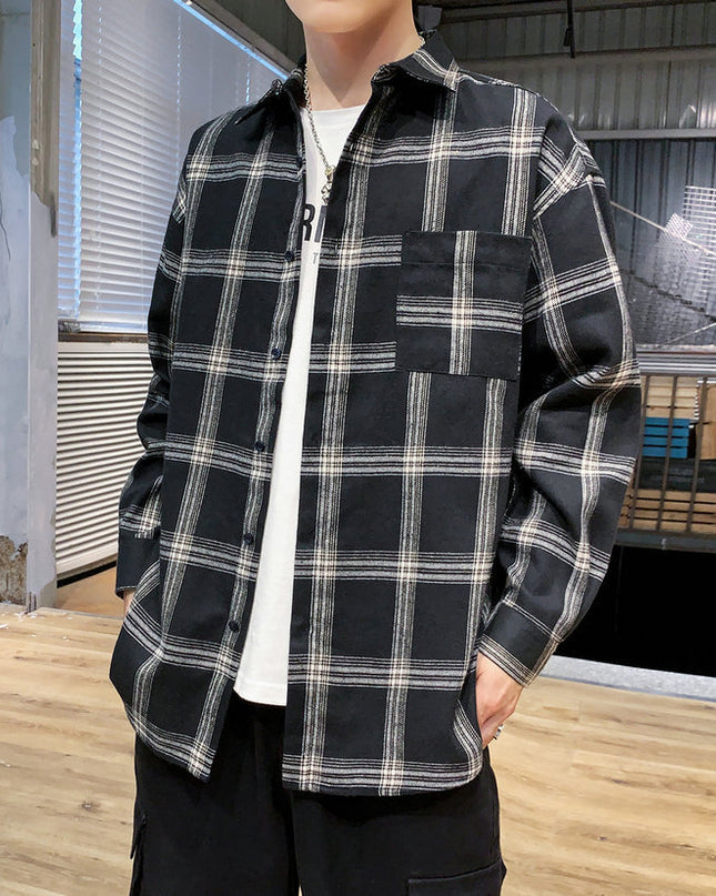 Plaid shirt male growth sleeve shirt