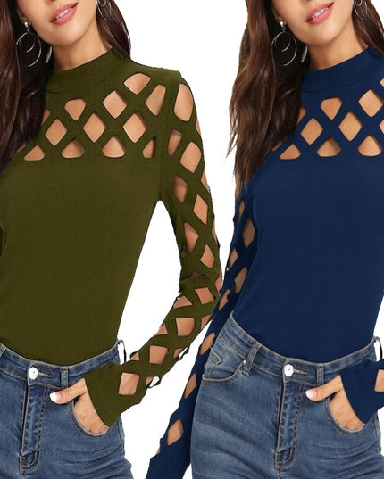 Round neck hollow long sleeve