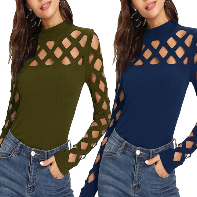 Round neck hollow long sleeve