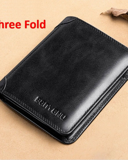 Men's Short Matte Leather Tri-fold Vertical Wallet