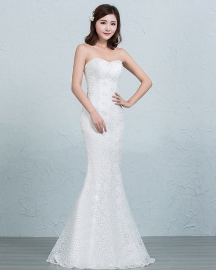 Sequined lace waist fishtail wedding dress