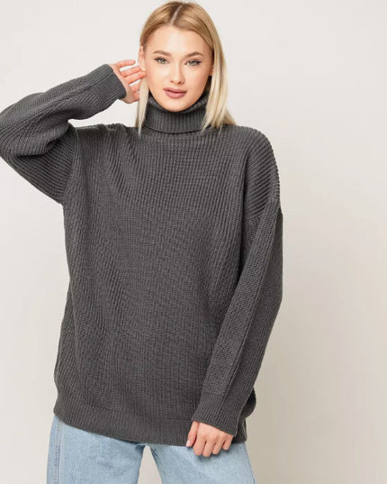 Women's Solid Color Casual High Neck Pullover Sweater