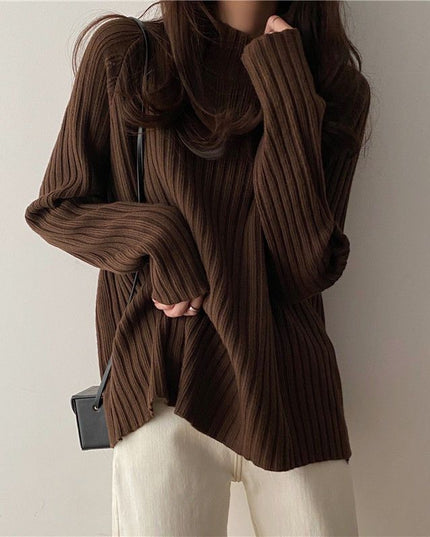 Idle Style Mock Neck Design Sense Loose Thick Inner Sweater Niche Top