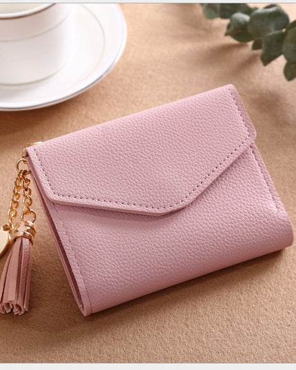 Women's short Korean version of the bag Tassel pendant lychee wallet multi-card position Clutch bag