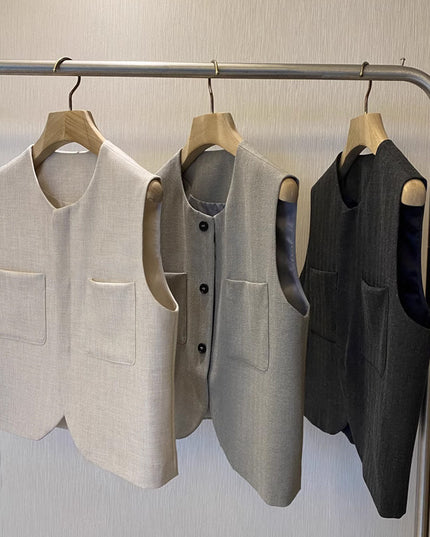 Loose Round Neck Sleeveless Suit Vest For Women