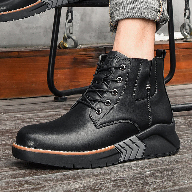 Autumn and winter leather British style high bottom fashion short boots