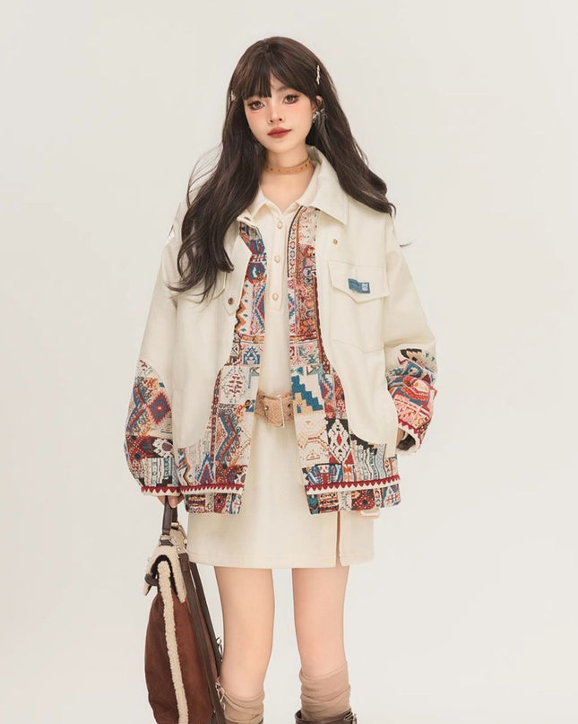Jacquard Splicing Motorcycle PU Leather Jacket