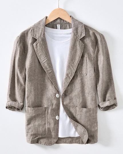 34 Sleeve Suit Jacket Men's Cotton And Linen Stripes Suit Jacket