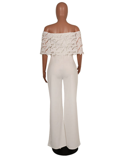 Sexy Tight One-neck Water-soluble Embroidered Jumpsuit
