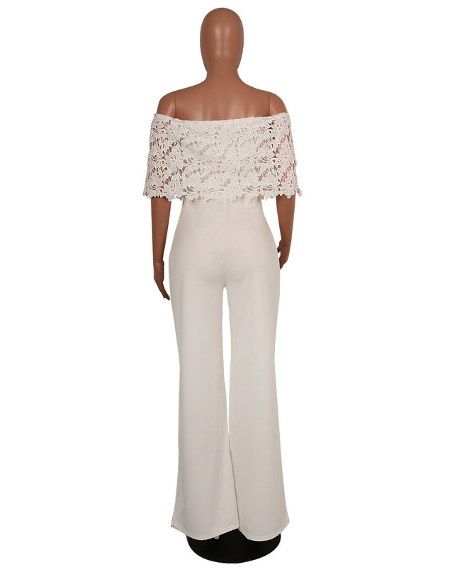 Sexy Tight One-neck Water-soluble Embroidered Jumpsuit