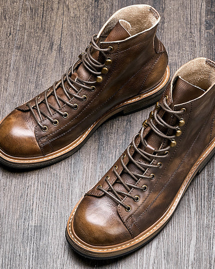 Men's Summer High Top Leather Vintage Leather Martin Boots