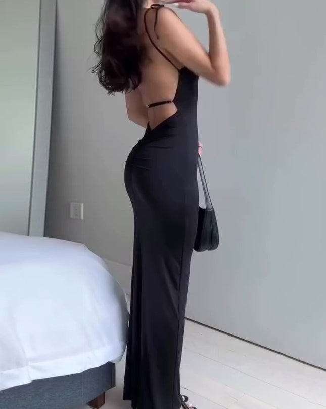Black Slant Neck Backpack Maxi Dress