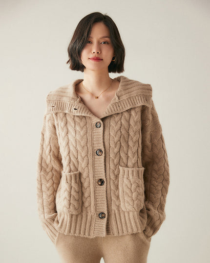 French Style Turtleneck Cashmere Cardigan For Women