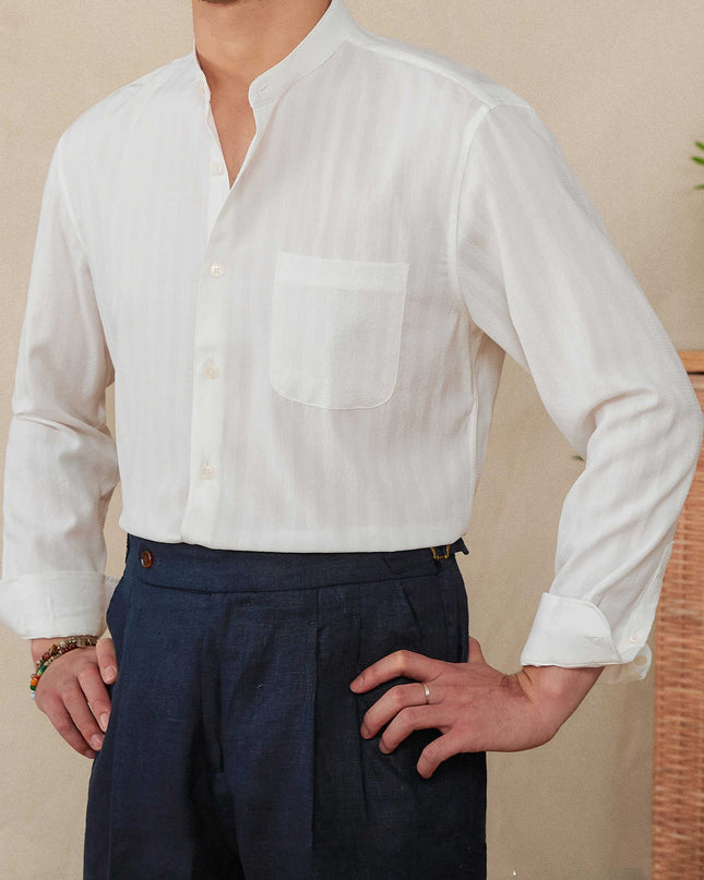 Loose Lapel Seersucker Striped Long Sleeve Shirt