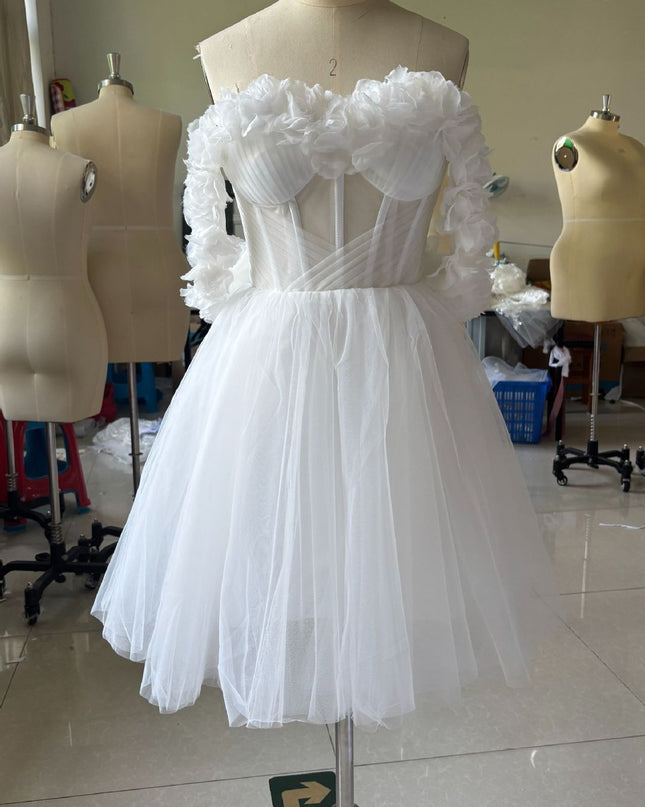 Lace Off-shoulder Mini Wedding Dress