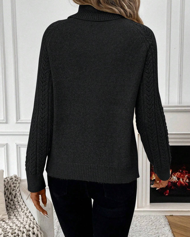 Women Solid Color Turtleneck Long Sleeve Casual Sweater