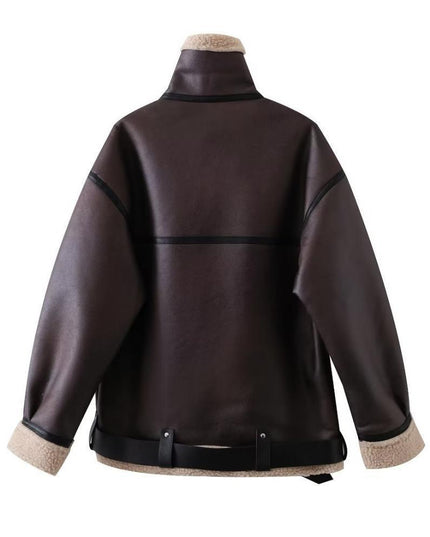 Women's Suede Fur Integrated Motorcycle Jacket