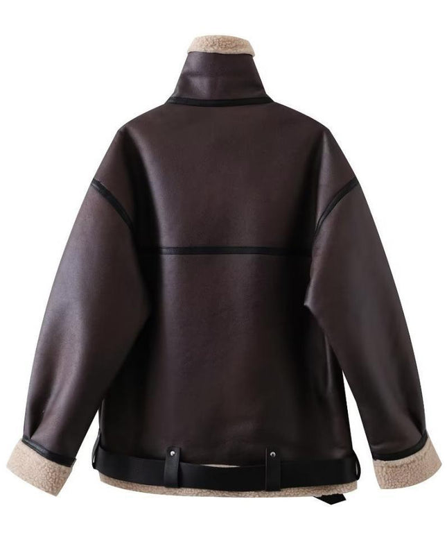 Women's Suede Fur Integrated Motorcycle Jacket