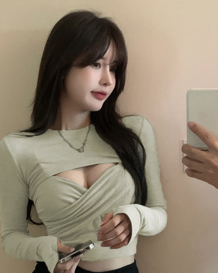 Sexy Pure Desire Style Sling Design Sense Sneaky Design Hot Girl Long Sleeve T-shirt