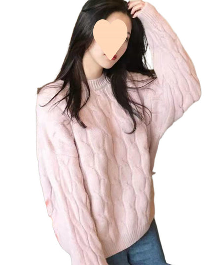 Autumn And Winter Female Students Fleece-lined Thickened Cable-knit Sweater