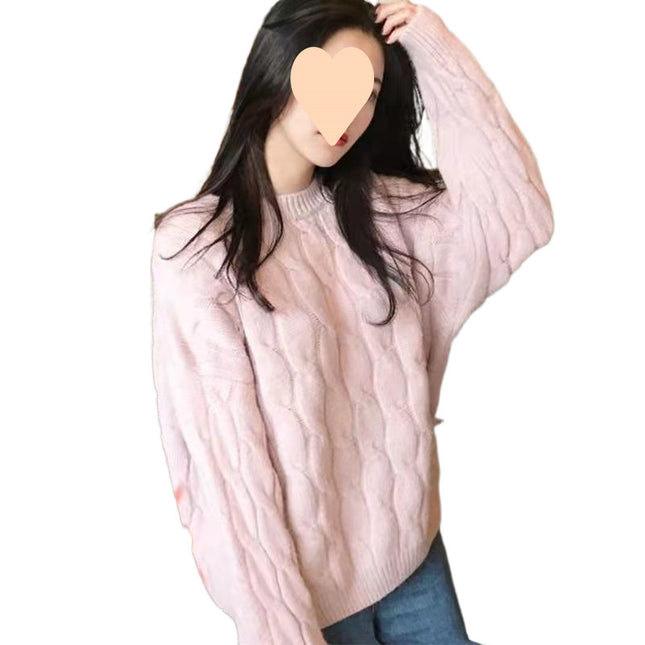 Autumn And Winter Female Students Fleece-lined Thickened Cable-knit Sweater