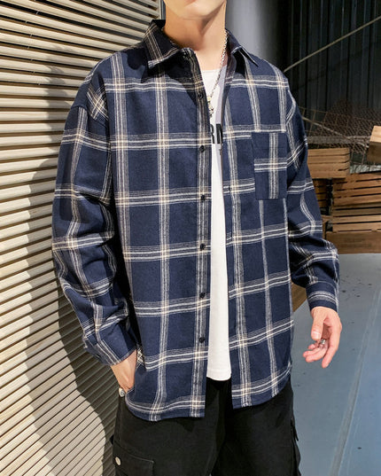 Plaid shirt male growth sleeve shirt
