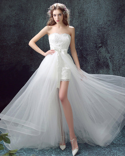 Sexy Detachable Skirt Mermaid Tulle Lace Appliques Short Wedding Dress New Wedding Dresses