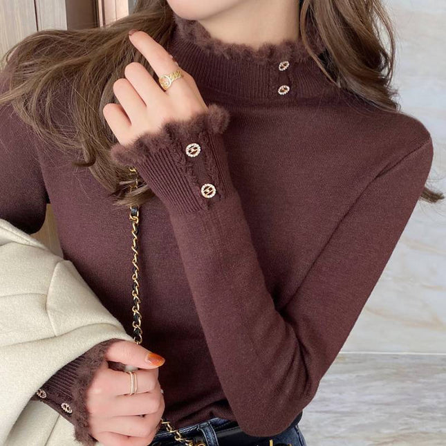 Half Turtleneck Sweater Mink Fur One-piece Top