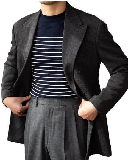 Business Commute Striped Design Contrast Color Long Sleeves Knitwear