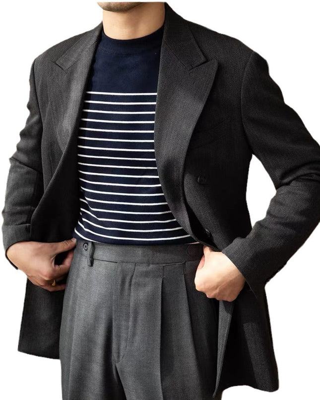 Business Commute Striped Design Contrast Color Long Sleeves Knitwear