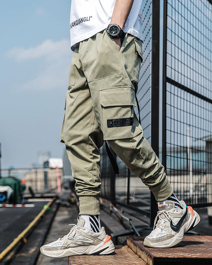 Multi-pocket hip-hop cropped cropped overalls
