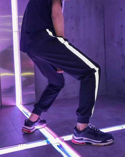 Reflective summer new men's sports pants students wild loose casual pants nine pants