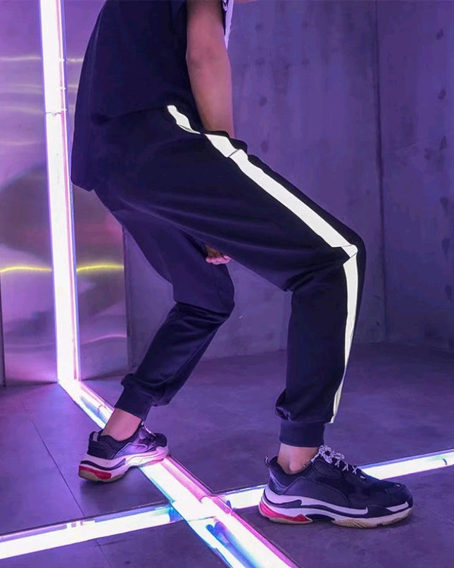 Reflective summer new men's sports pants students wild loose casual pants nine pants