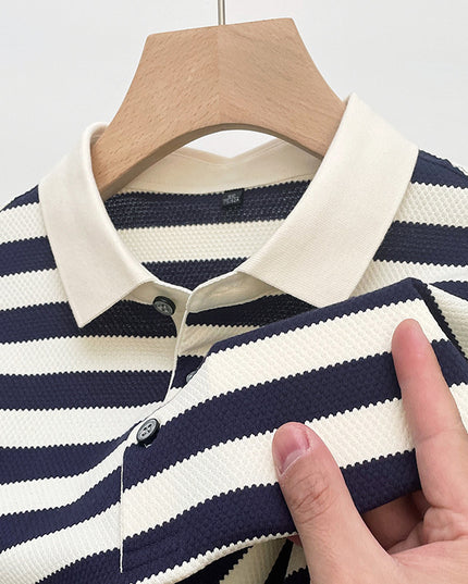 Pineapple Texture Striped Short Sleeve Cotton T-shirt Trendy Youth Half Casual Top Polo Shirt