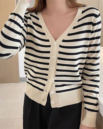 Women's Black And White Autumn Striped Sweater Top