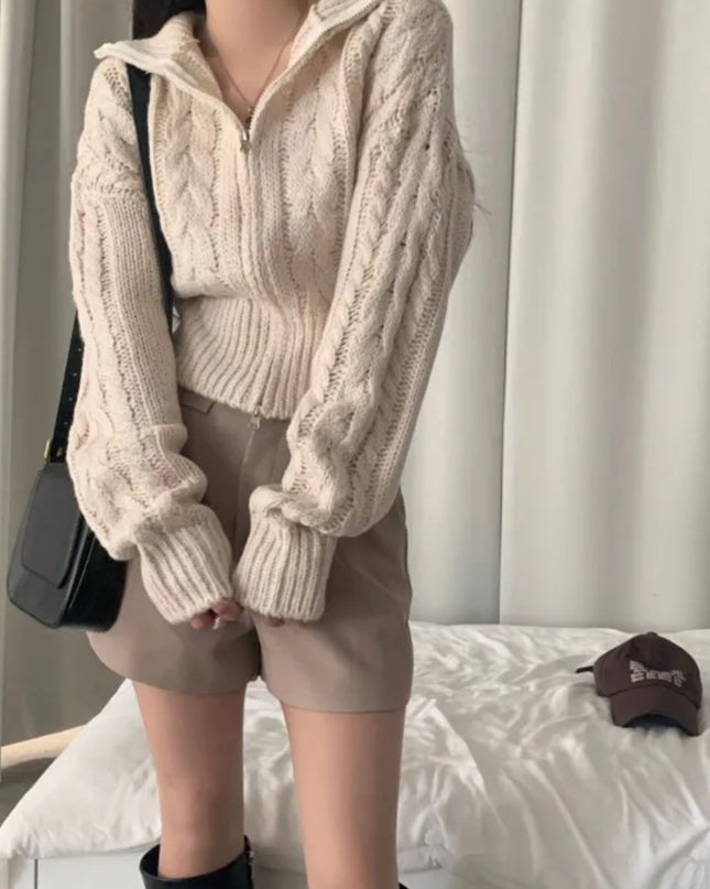 Early Sweater Coat Slim Fit Slimming V-neck Long Sleeve Top