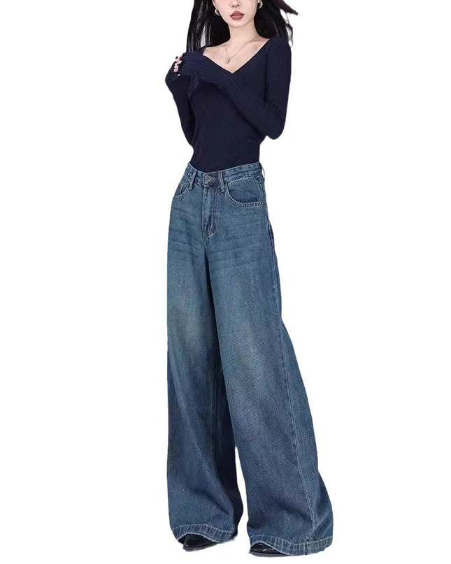 Women's Loose Jeans Straight Mopping Pants