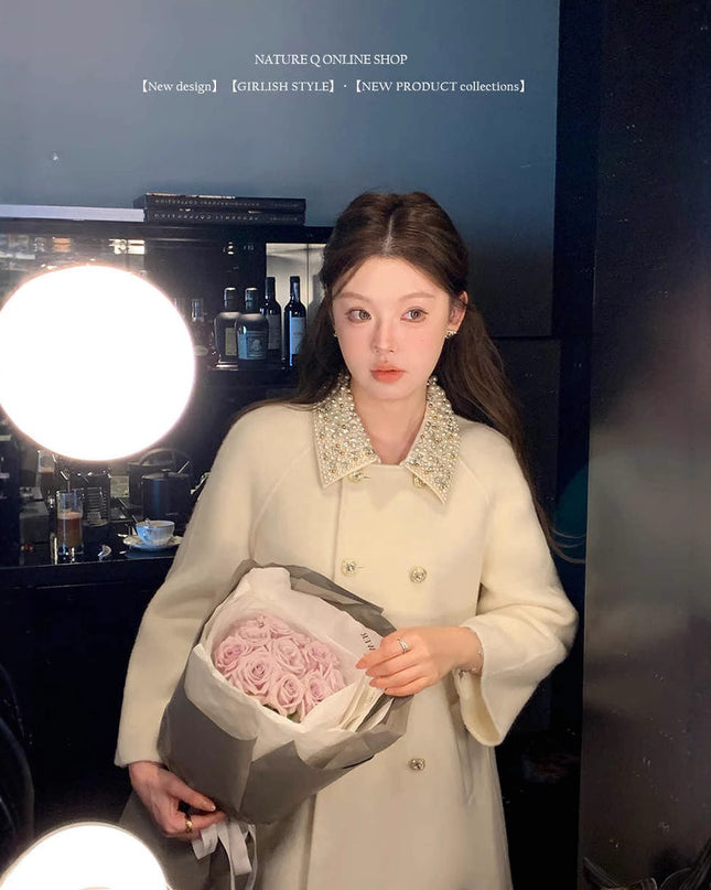 Women's Double-faced Woolen Goods Artificial Wool Black Coat