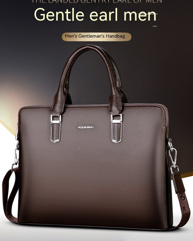 Men's Handbag Double Pull Large Capacity Business Computer Bag Authentic Leather Tactile Feel