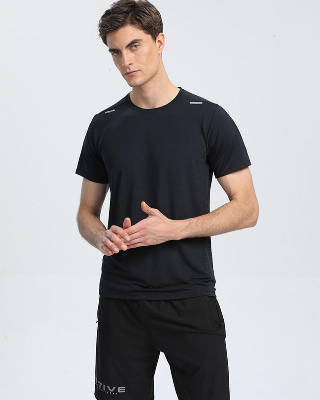 Polyester Horizontal Grid Leisure Sports Quick-drying Breathable T-shirt