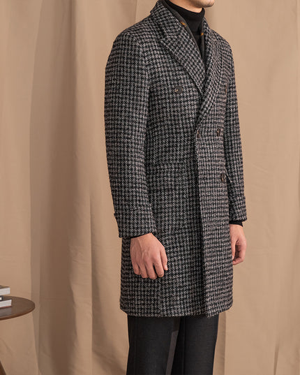 Wool Double Breasted Houndstooth Coat Mid-length Coat